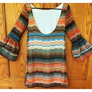 Basically Me Flared Bell Sleeve Zig Zag Dress